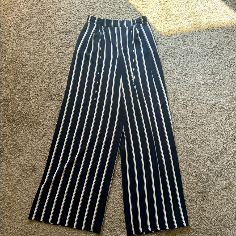 Wide legged striped pants navy blue